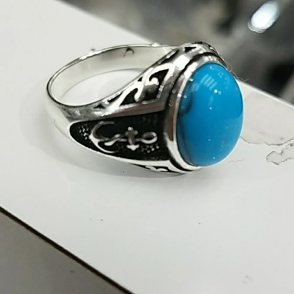 14k Gold plated men's Ring Band Blue